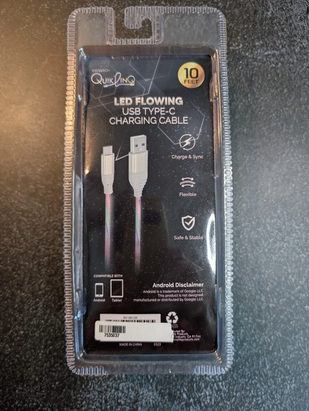 Vistatech QuikLinq LED Flowing Type-C to USB Cable -10FT